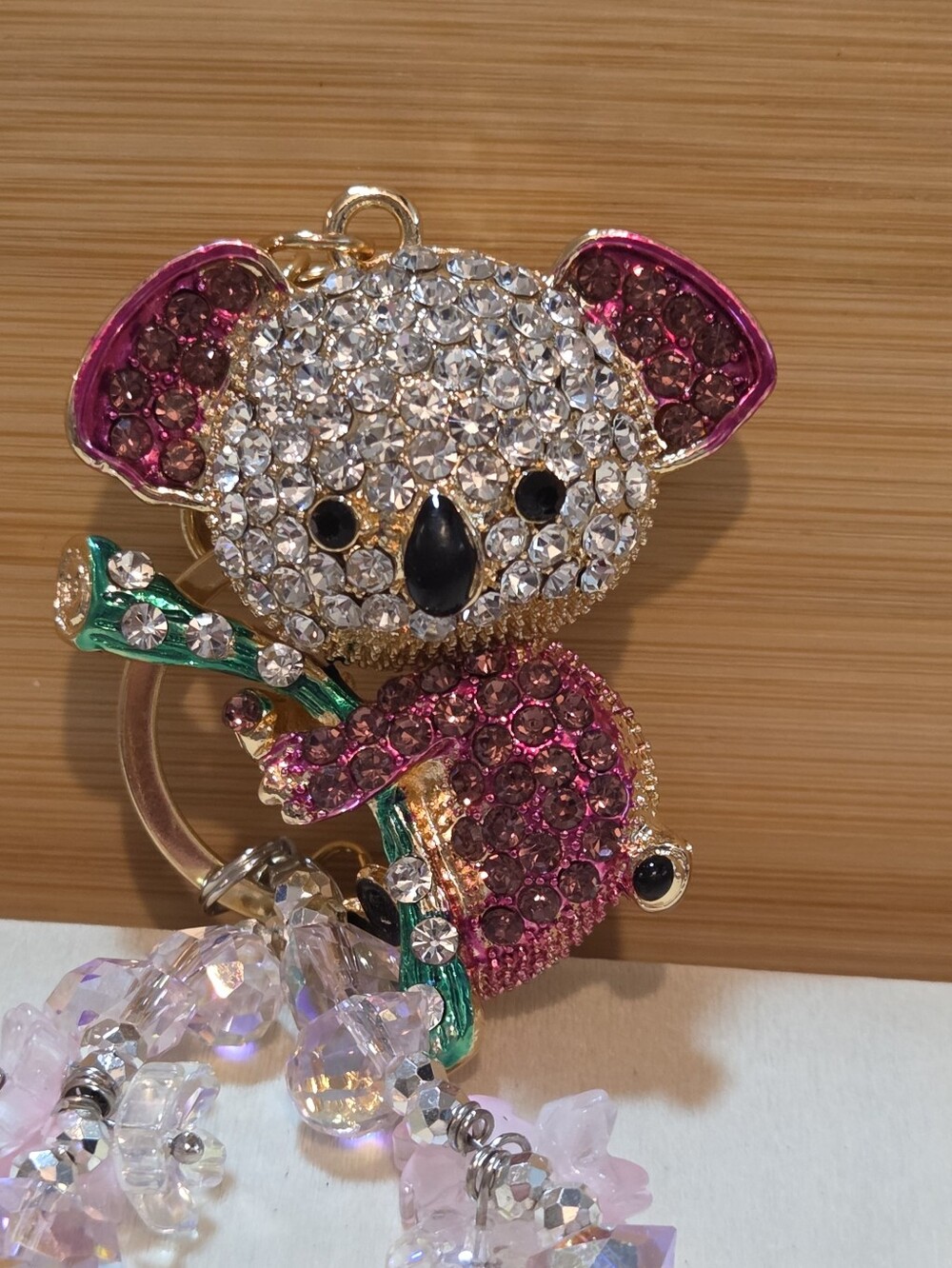 Crystal Rhinestone Koala Bear Keychain Cherry Blossom Beaded Bag Charm Keyring
